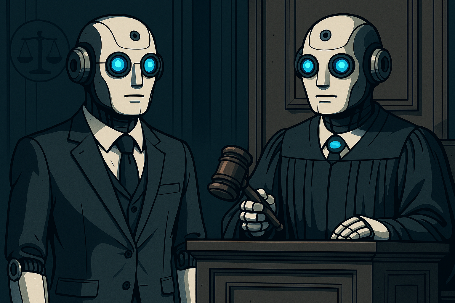Image of AI lawyer and judge, created by AI